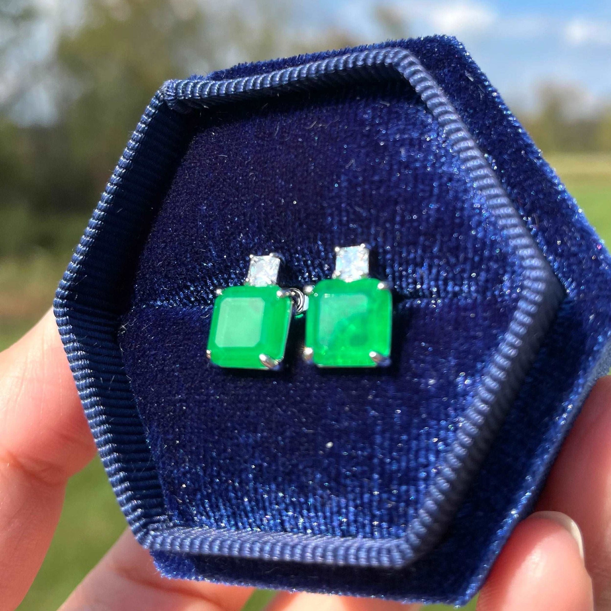 10Ct Green Sapphire Asscher Cut Stud Earrings