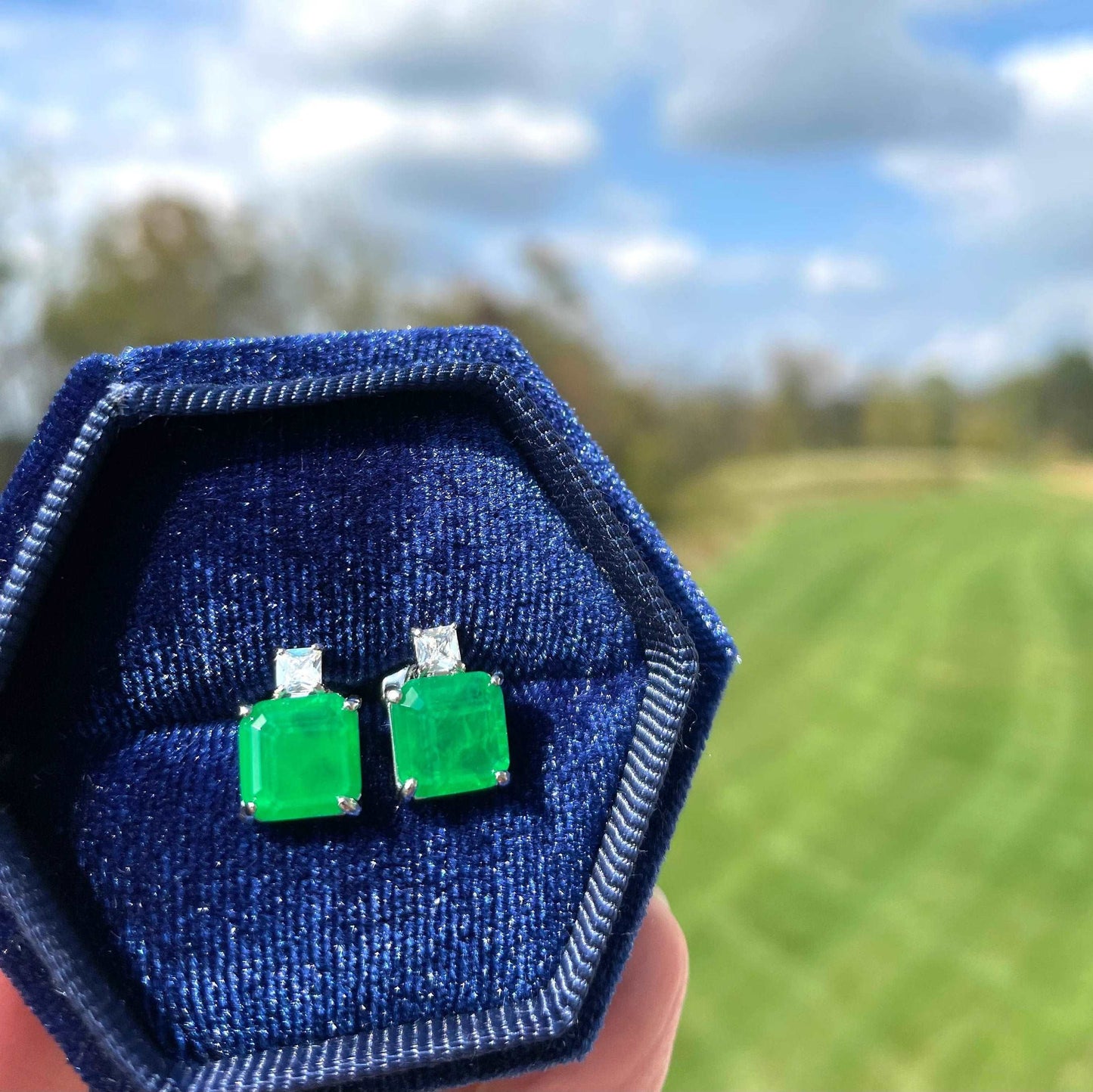 10Ct Green Sapphire Asscher Cut Stud Earrings