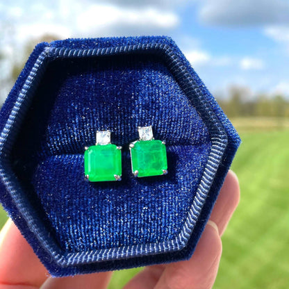 10Ct Green Sapphire Asscher Cut Stud Earrings