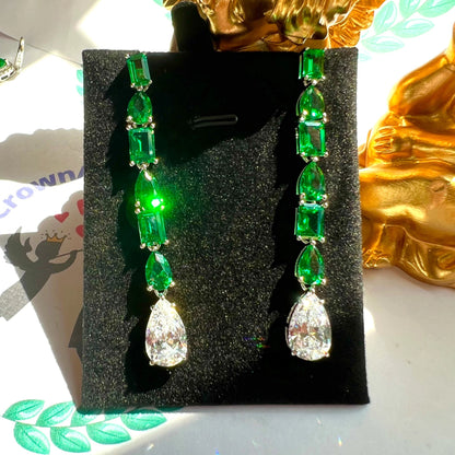 15Ct Green&White Sapphire Pear Cut Drop Earrings