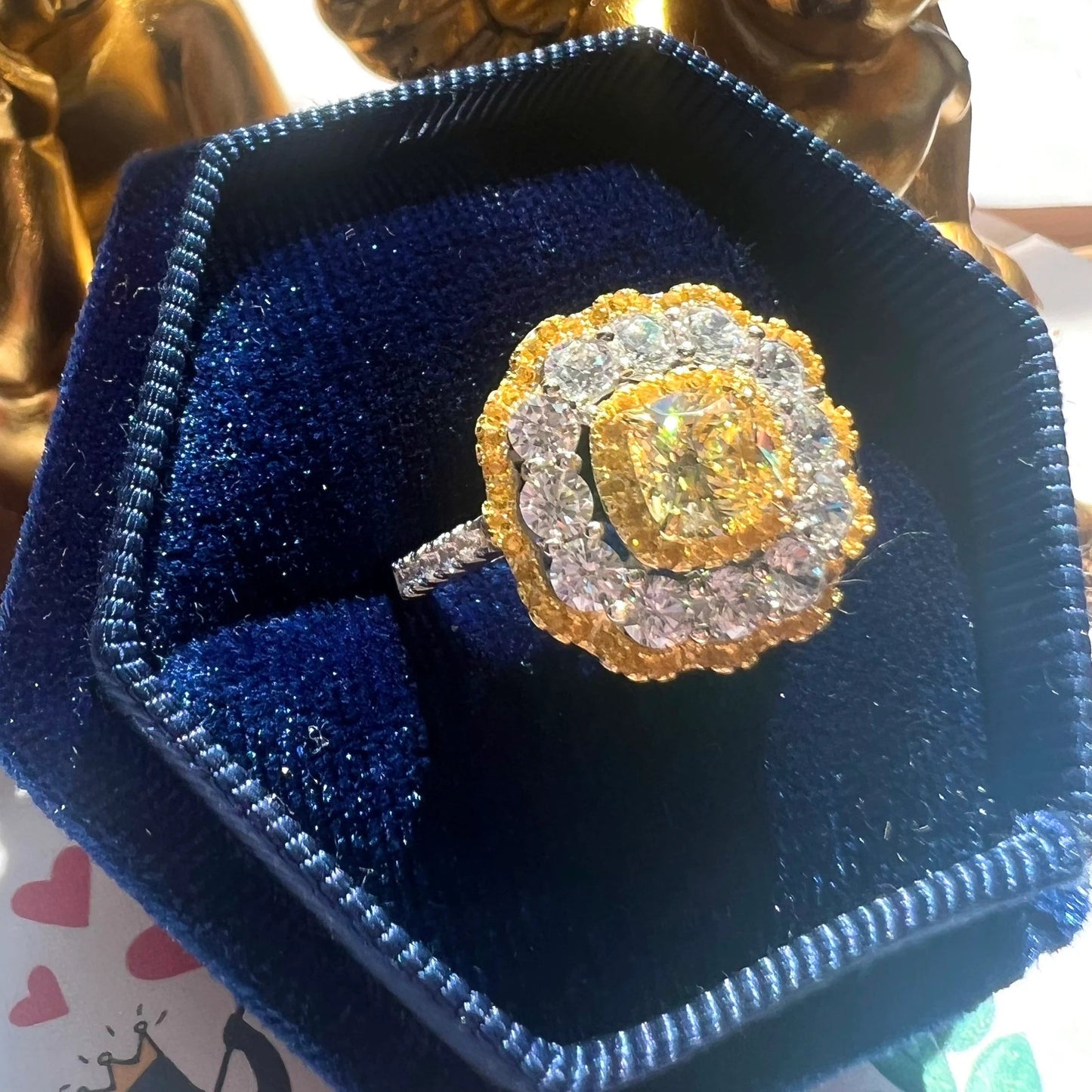 12Ct Yellow Sapphire Cushion Cut Engaement Ring