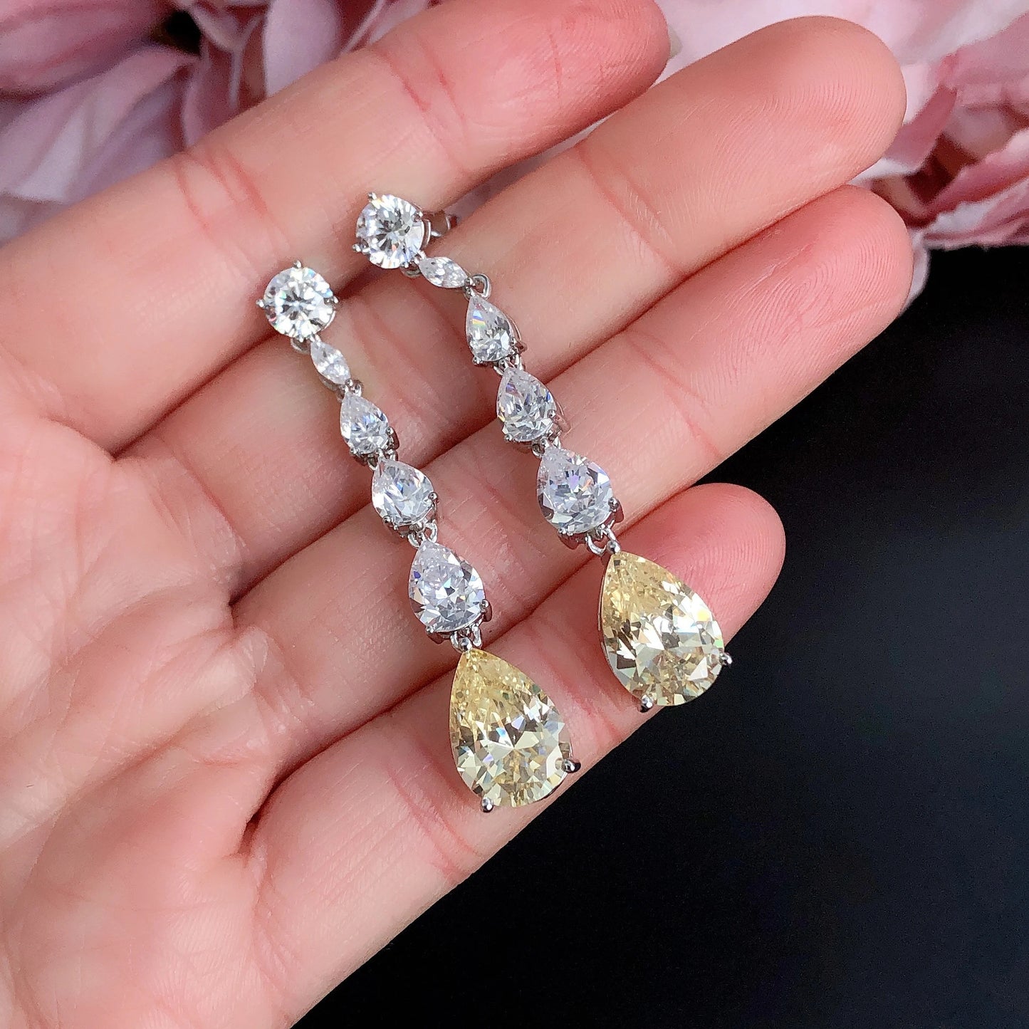 14Ct Yellow Sapphire Pear Cut Drop Earrings