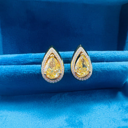 8Ct Yellow Sapphire Pear Cut Stud Earrings