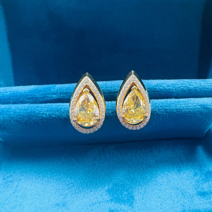 8Ct Yellow Sapphire Pear Cut Stud Earrings