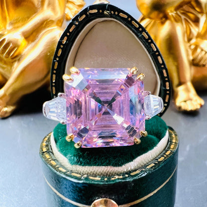 12Ct Pink Sapphire Asscher Cut Ring