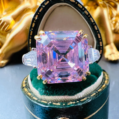 12Ct Pink Sapphire Asscher Cut Ring