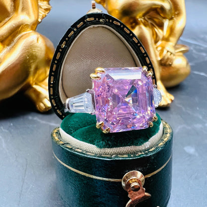 12Ct Pink Sapphire Asscher Cut Ring