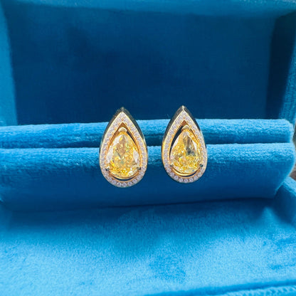 8Ct Yellow Sapphire Pear Cut Stud Earrings