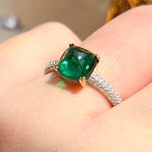 8Ct Green  Sapphire Cushion Cut Ring