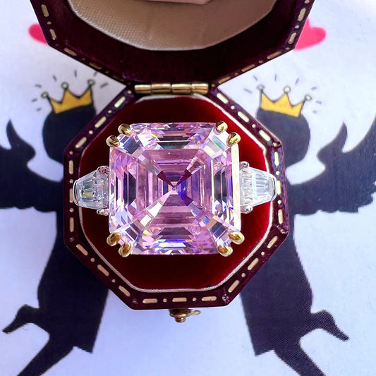 12Ct Pink Sapphire Asscher Cut Ring