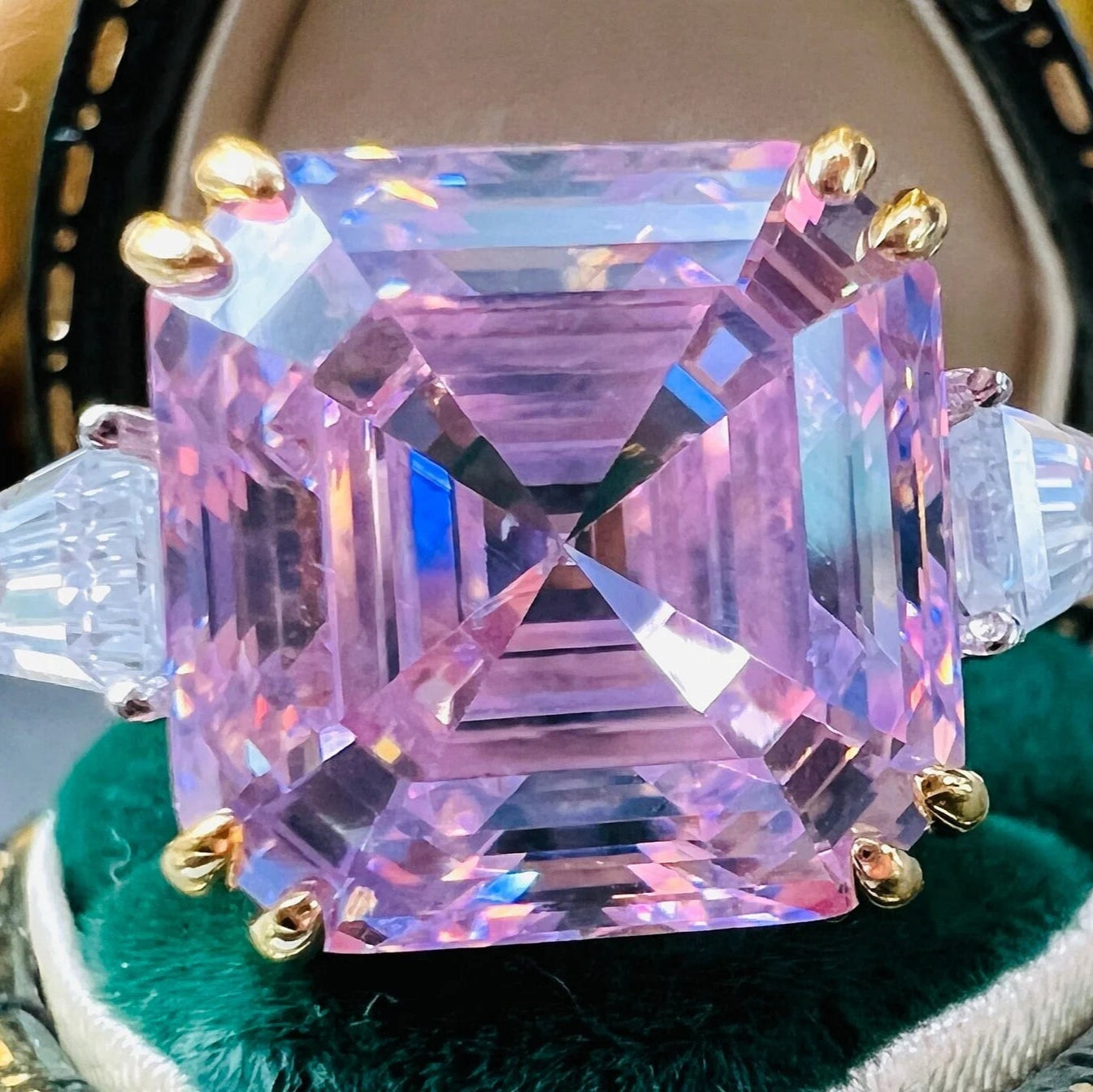 12Ct Pink Sapphire Asscher Cut Ring