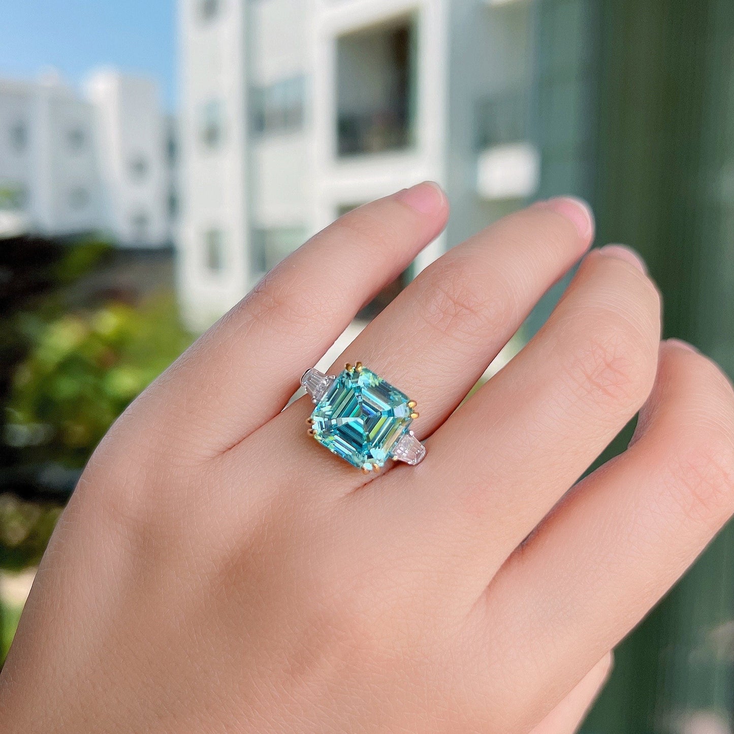 12Ct Blue Sapphire Asscher Cut Ring