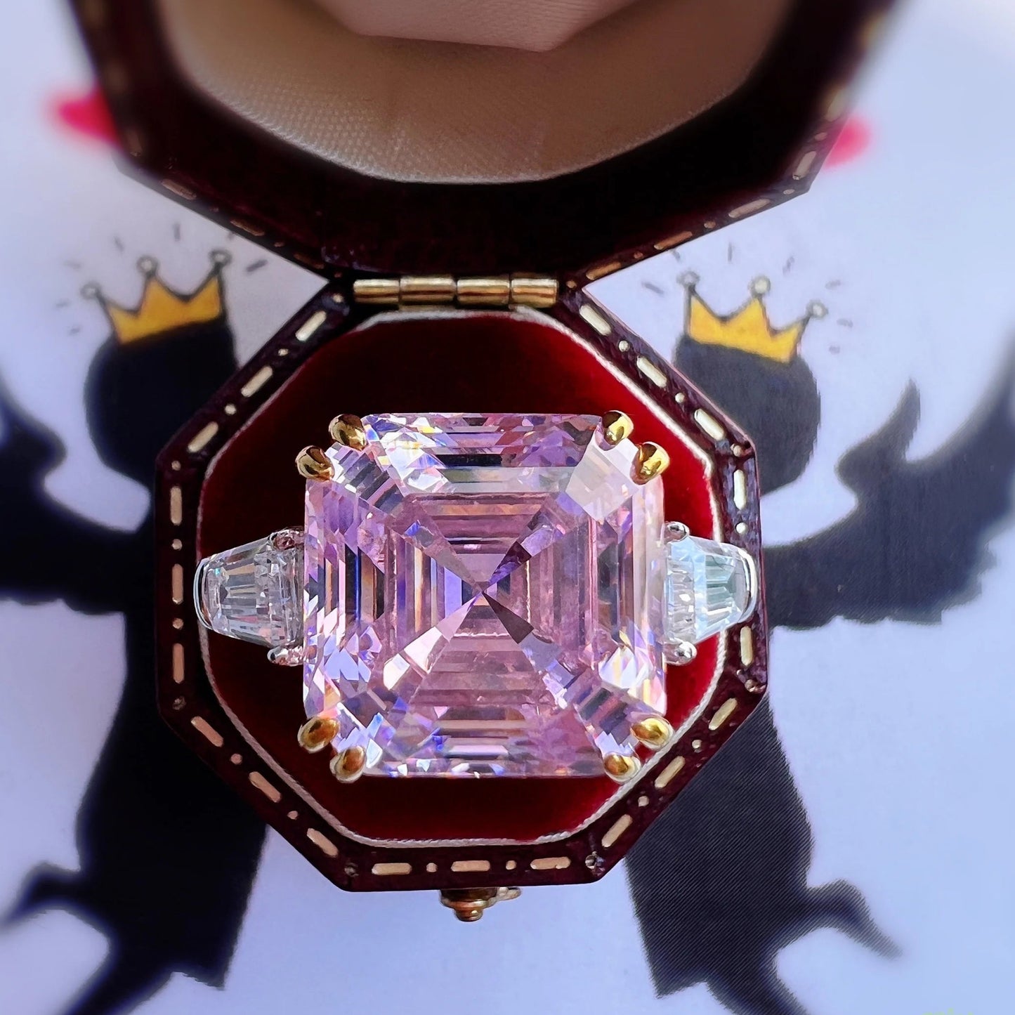 12Ct Pink Sapphire Asscher Cut Ring