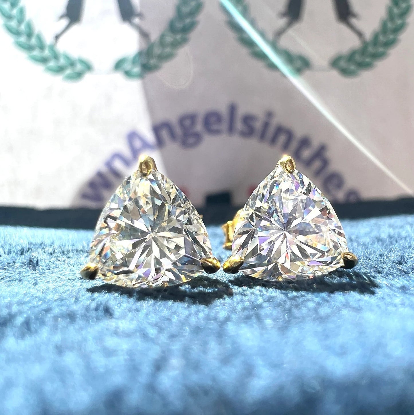 12Ct White Sapphire Triangular Cut Stud Earrings