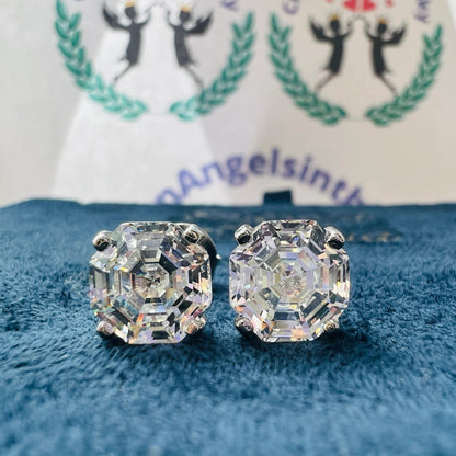 12Ct White Sapphire Cushion Cut Stud Earrings