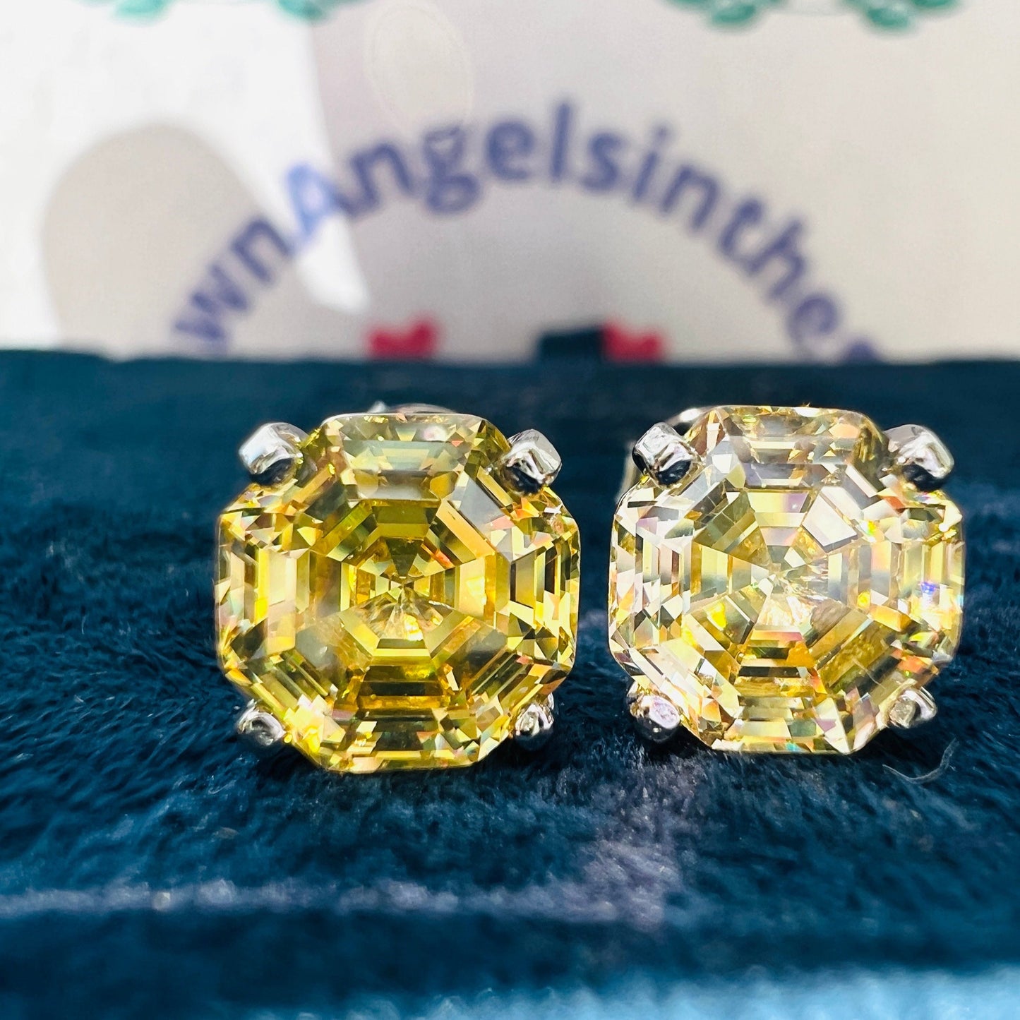 12Ct Yellow Sapphire Cushion Cut Stud Earrings