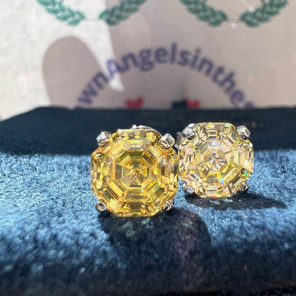 12Ct Yellow Sapphire Cushion Cut Stud Earrings