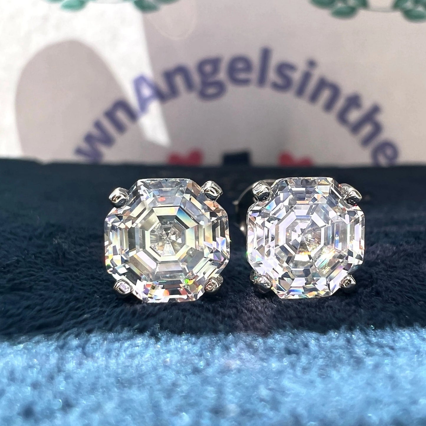 12Ct White Sapphire Cushion Cut Stud Earrings