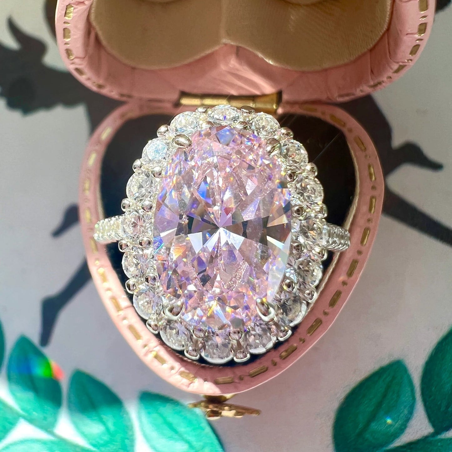 12Ct Pink Sapphire Oval Cut Engaement Ring