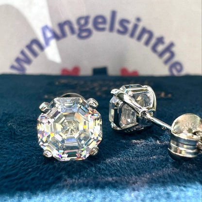 12Ct White Sapphire Cushion Cut Stud Earrings