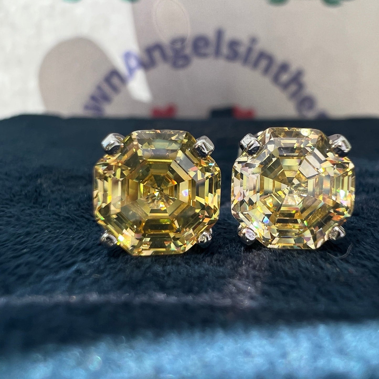 12Ct Yellow Sapphire Cushion Cut Stud Earrings