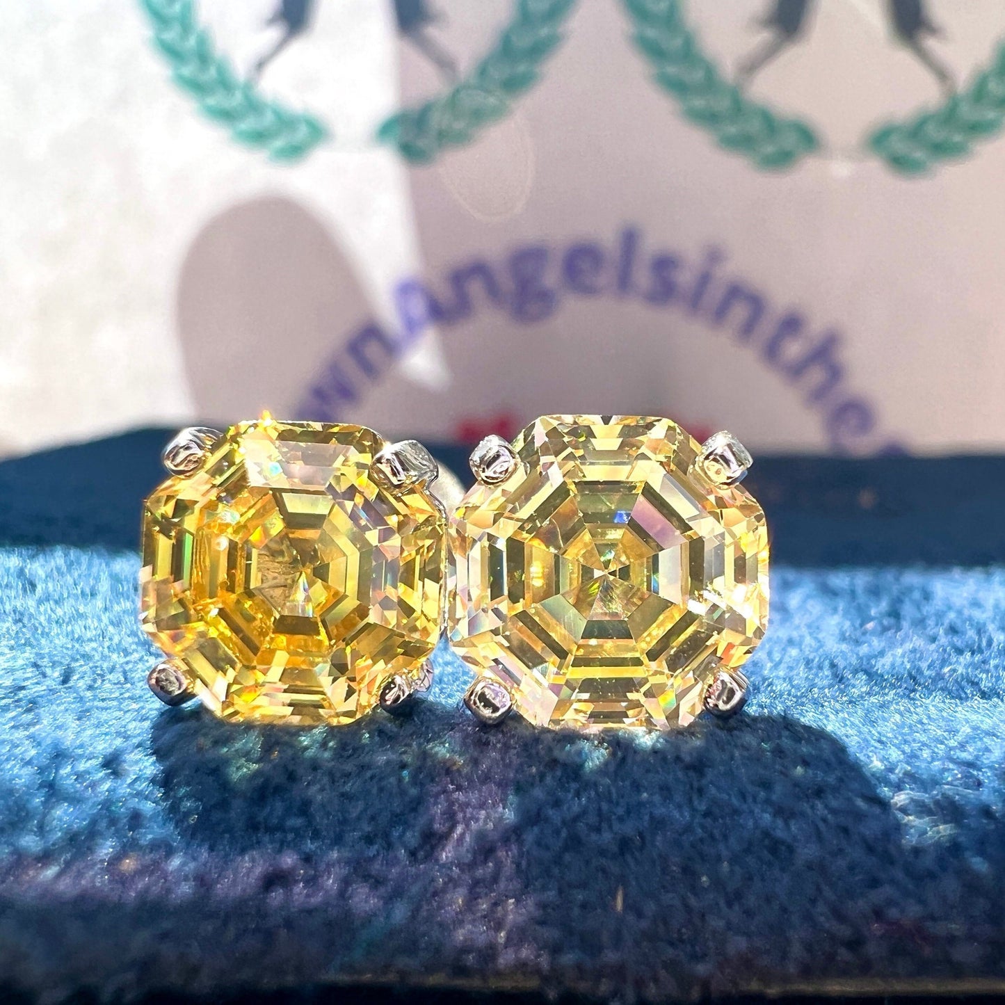 12Ct Yellow Sapphire Cushion Cut Stud Earrings