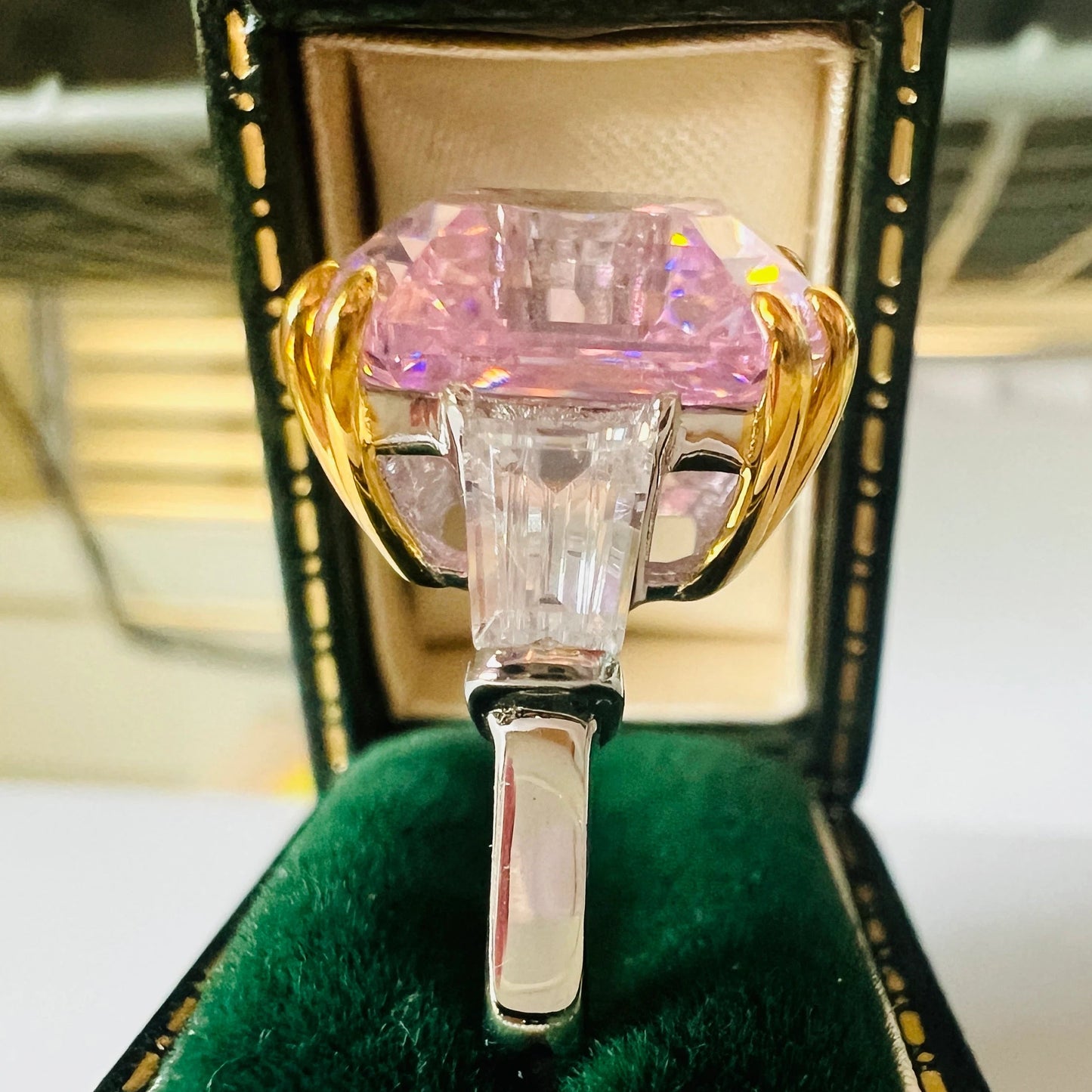 12Ct Pink Sapphire Asscher Cut Ring