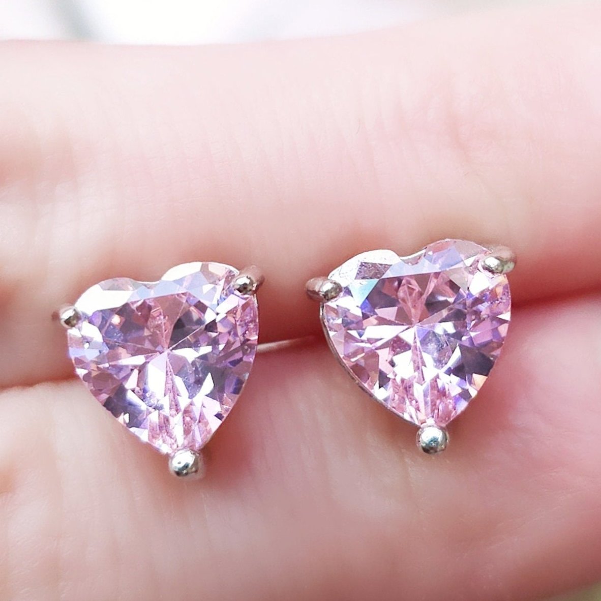 6Ct Pink Sapphire Heart Cut Stud Earrings