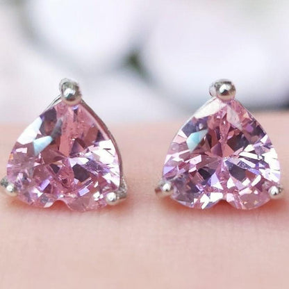 6Ct Pink Sapphire Heart Cut Stud Earrings