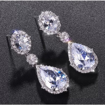 20Ct White Sapphire Pear Cut Drop Earrings