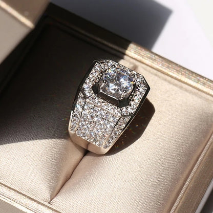 6Ct White Sapphire Asscher Cut Men's Ring