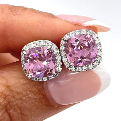 6Ct Pink Sapphire Cushion Cut Stud Earrings