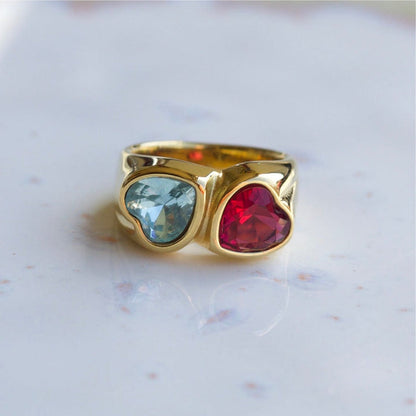 6Ct Red&Blue Sapphire Heart Cut Ring