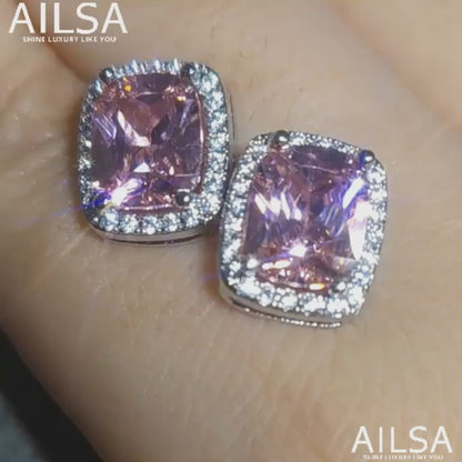 14Ct Pink Sapphire Cushion Cut Stud Earrings