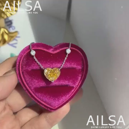 8Ct Yellow Sapphire Heart Cut Necklace