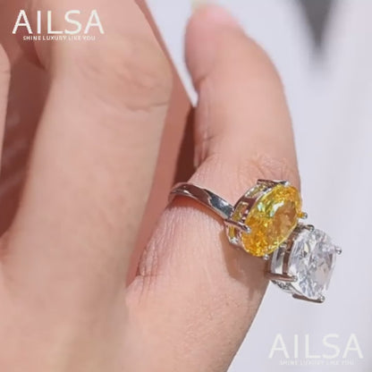 12Ct White&Yellow Sapphire Cushion Cut Ring