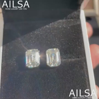 8Ct White Sapphire Asscher Cut Stud Earrings