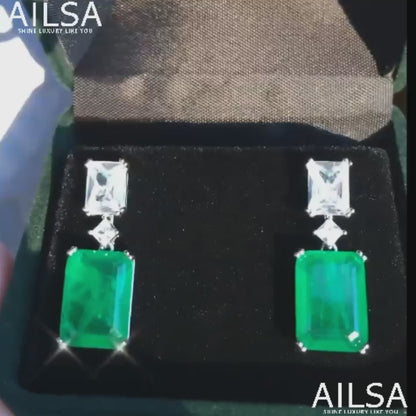 12Ct Green Sapphire Baguette Cut Drop Earrings