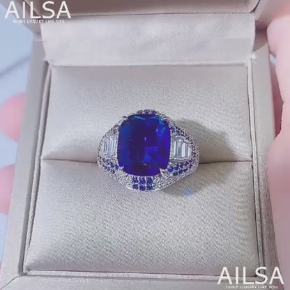 12Ct Blue Sapphire Cushion Cut Engaement Ring