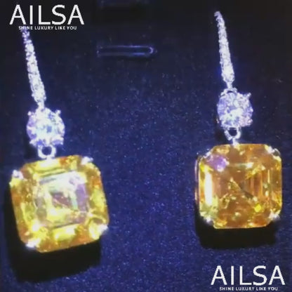 10Ct Yellow Sapphire Asscher Cut Drop Earrings