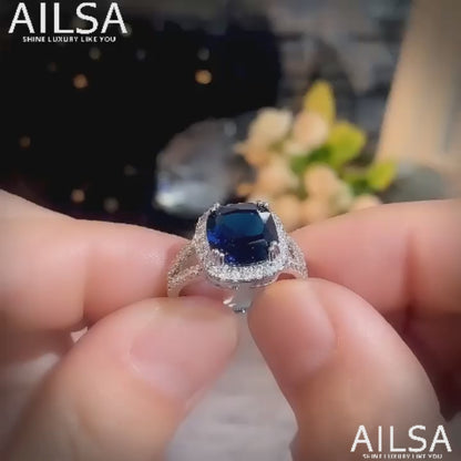 Blue Sapphire Cushion Cut Jewelry Set