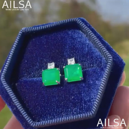 10Ct Green Sapphire Asscher Cut Stud Earrings