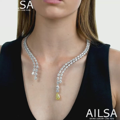 30Ct White&Yellow Sapphire Pear Cut Necklace