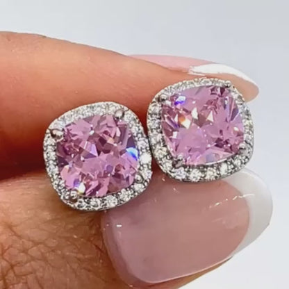 6Ct Pink Sapphire Cushion Cut Stud Earrings