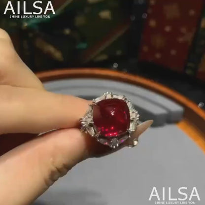 14Ct Red Sapphire Cushion Cut Engaement Ring