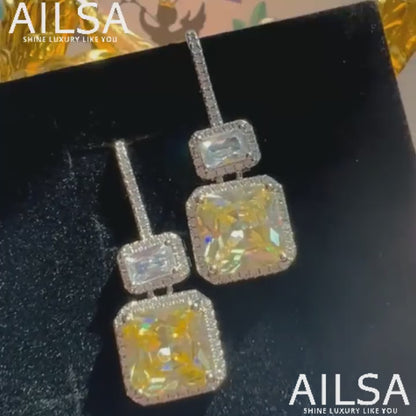 12Ct Yellow Sapphire Asscher  Cut Drop Earrings