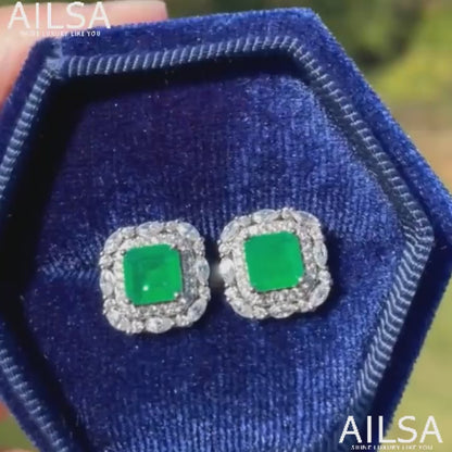 10Ct Green Sapphire Asscher Cut Stud Earrings