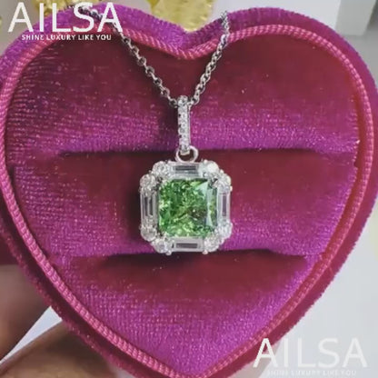 8Ct Green Sapphire Asscher Cut Necklace