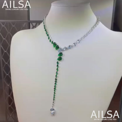 20Ct Green Sapphire  Pear Cut Necklace