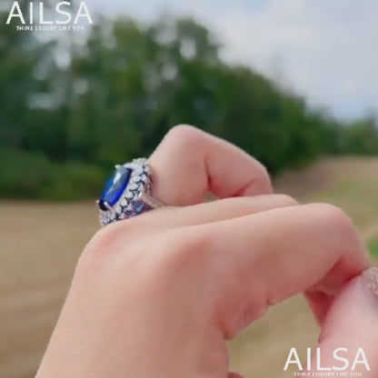 12Ct Blue Sapphire Oval Cut Engaement Ring